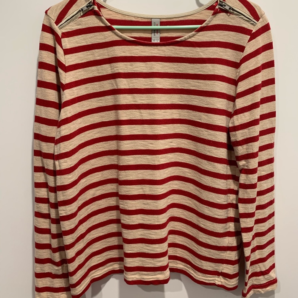 Striped red and cream long sleeve top